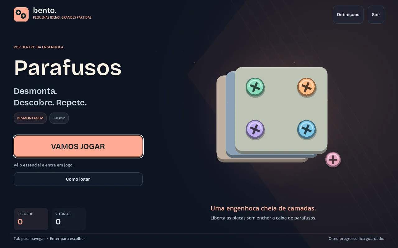 Ecrã inicial de Bento Parafusos