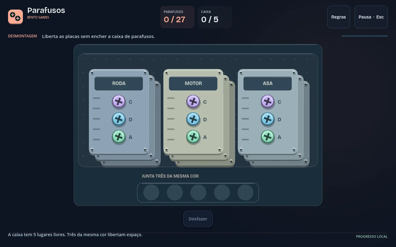 Bento Parafusos a meio de um jogo